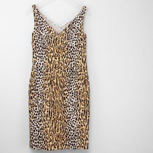Bloomingdale's Mixed Animal Print Dress Vintage Deadstock Brown Gold Size 6 New